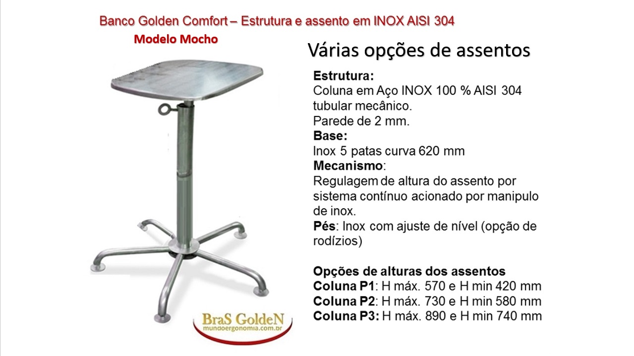 Banco Semi Sentado Modelo Golden Seat Estrutura Em Inox AISI 304 